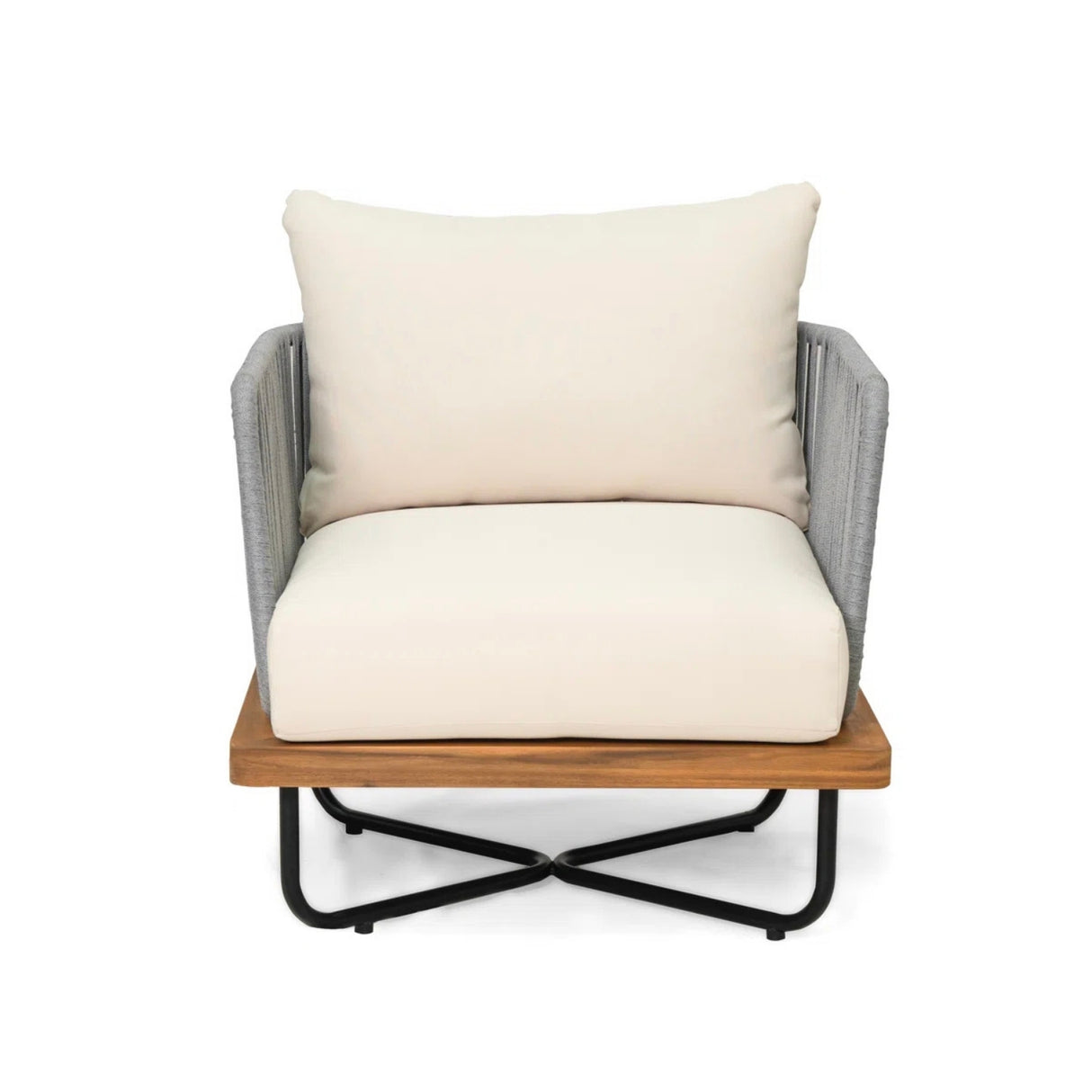 Outdoor Rope Sofa with Wooden Base (Grey & Cream)