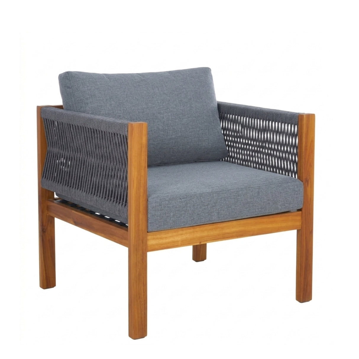 Outdoor Rope Sofa Set with Teak Wood Frame (Grey)