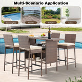 5-Piece Outdoor Rattan Wicker Bar Set with Wicker Top Table