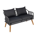4-Piece Outdoor Rope Patio Furniture Set with Wood-Top Table