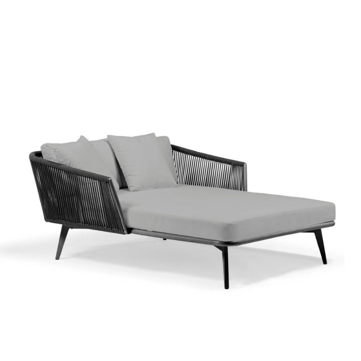 Outdoor Black Rope Patio Daybed with Comfortable Grey Cushion