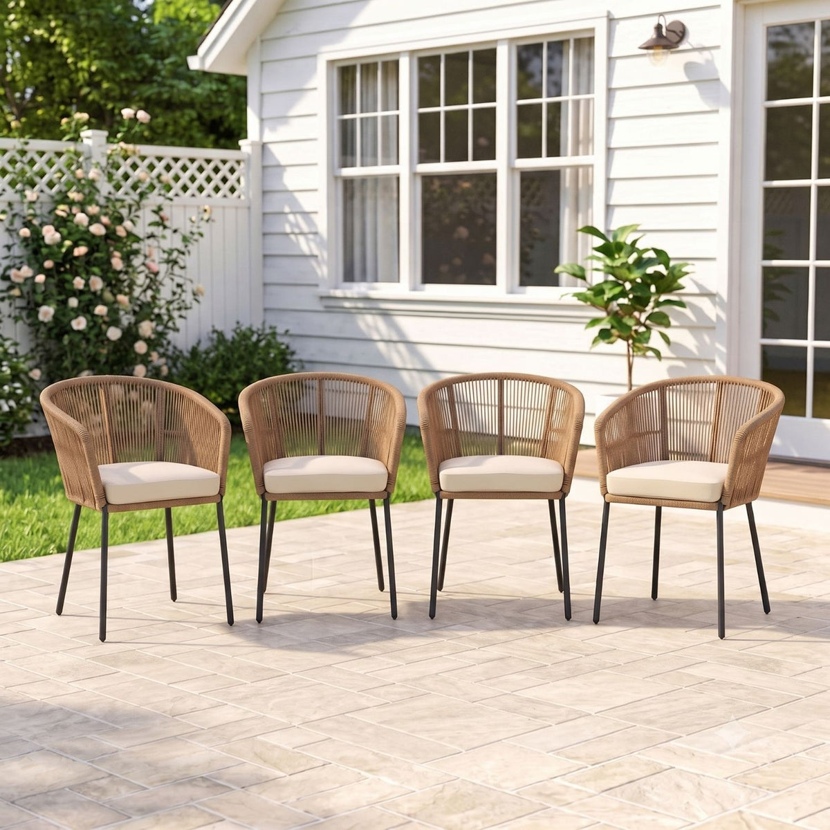 4-Piece Outdoor Rope Patio Dining Chairs