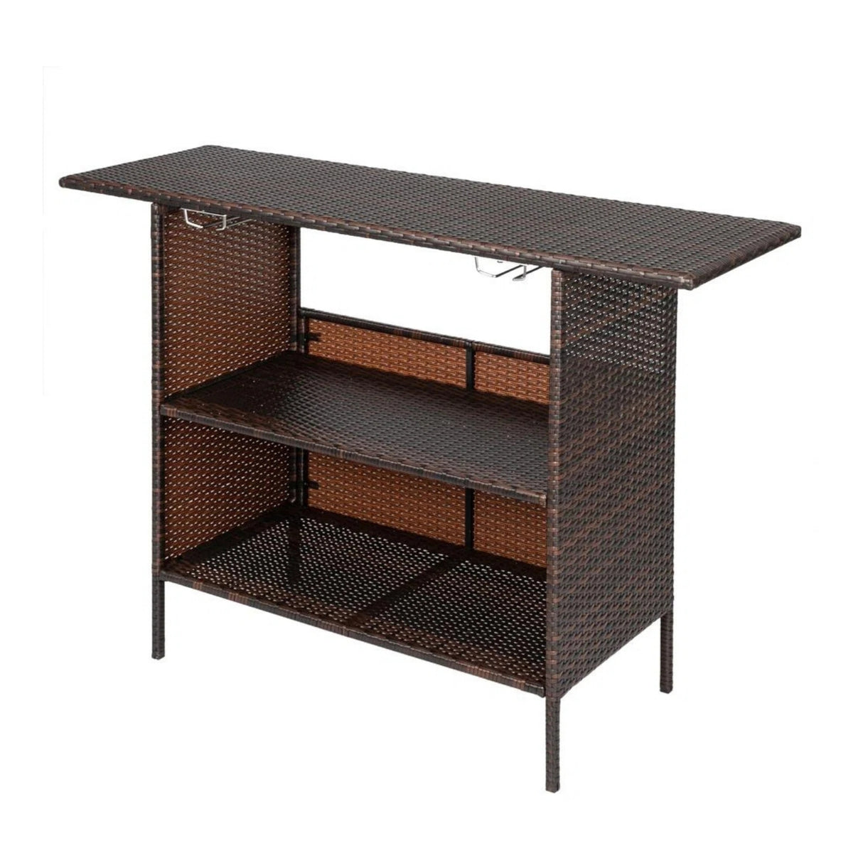 Outdoor Rattan Wicker Bar Table With Storage Selves
