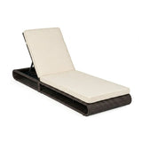Outdoor Rattan Wicker Single Lounger Chair (Dark Brown & Cream)
