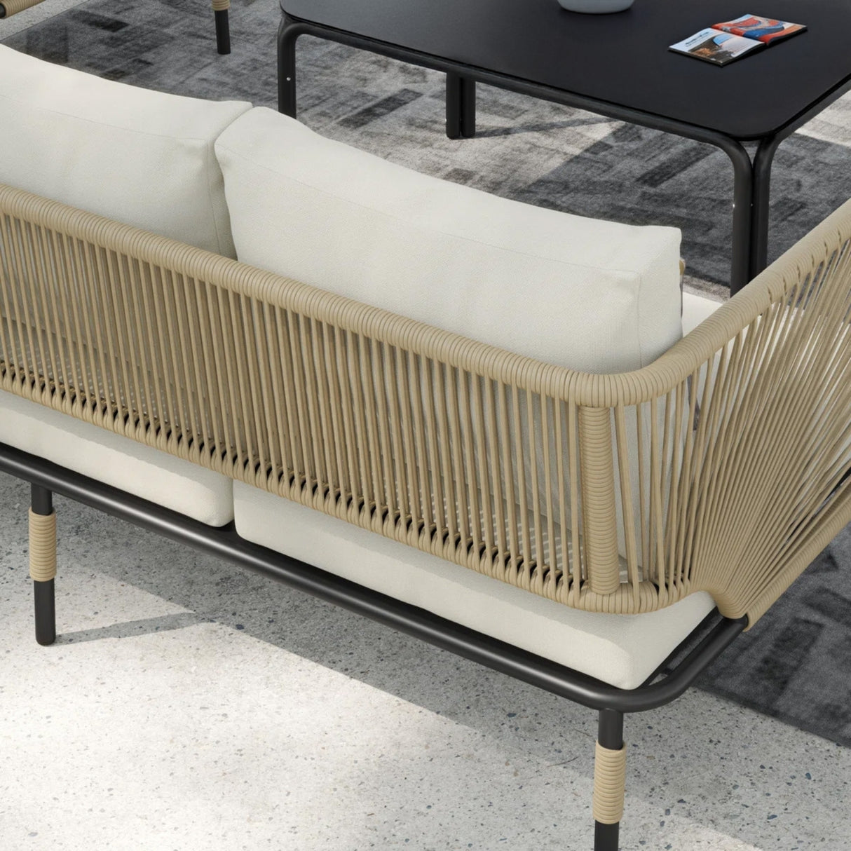 Outdoor Rope 5-Seater Sofa Set With Glass Top Table