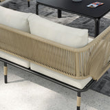 Outdoor Rope 5-Seater Sofa Set With Glass Top Table