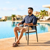 Modern Outdoor Rope Chairs with Wooden Armrests & Cushions (Black & White)