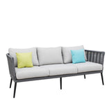 Outdoor Grey Rope 7-Seater Sofa Set With Glass Top Table