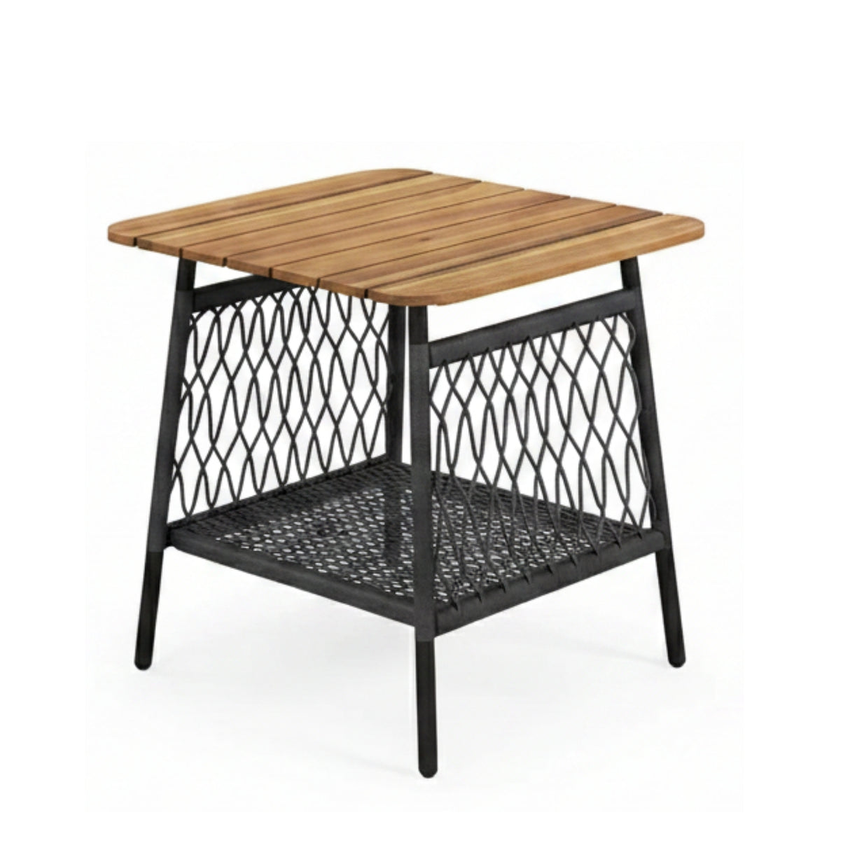 Modern Outdoor Wicker Patio Chair Set with 2-Tier Wooden Top Table