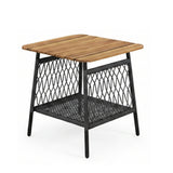 Modern Outdoor Wicker Patio Chair Set with 2-Tier Wooden Top Table
