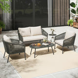 Outdoor 4 Seater Rope Conversation Sofa Set (Grey & Off-White)