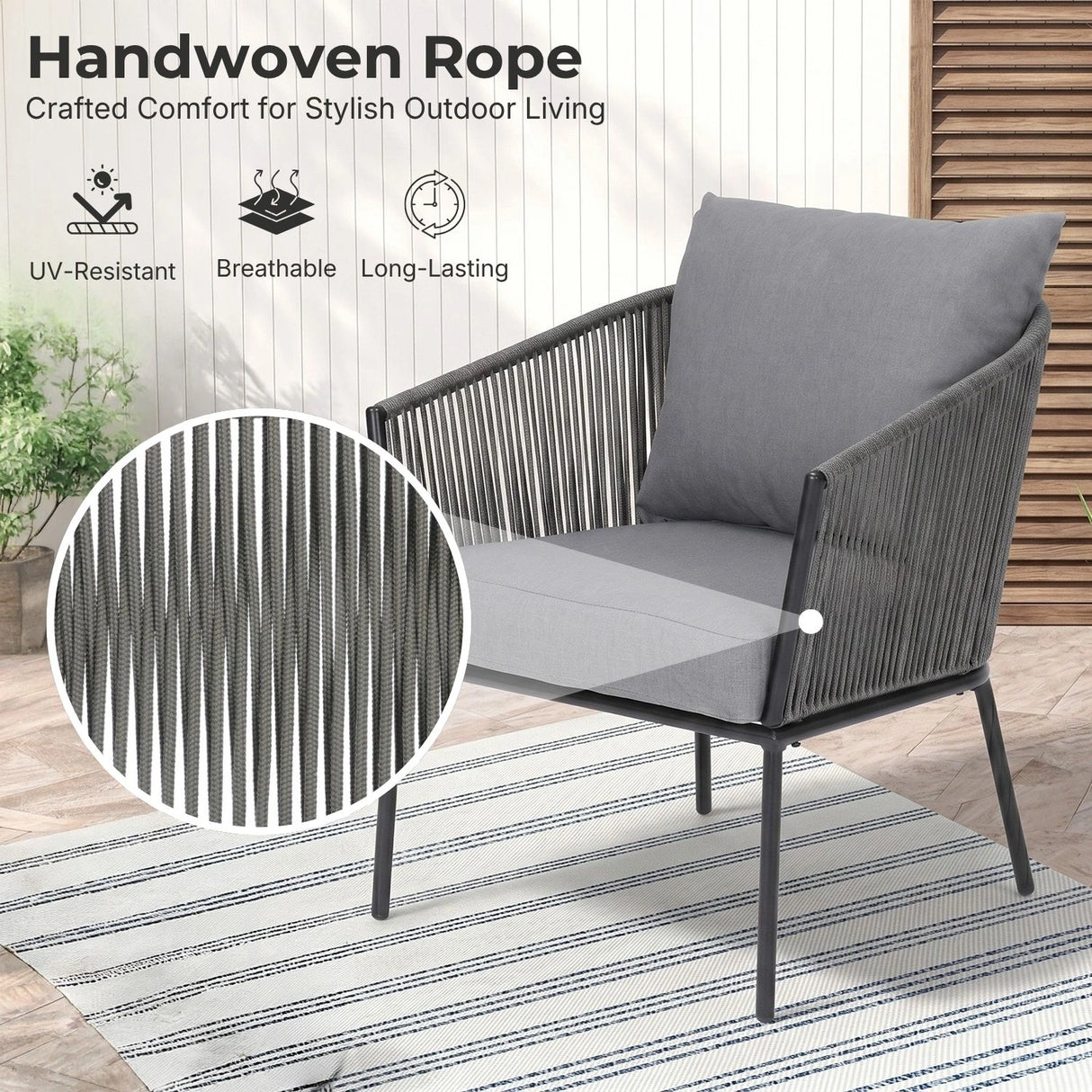 Outdoor 5 Piece Rope Patio Sofa Set (Grey)