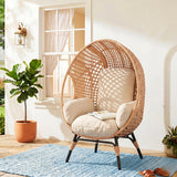 Outdoor Wicker Egg Chair with Cushions (Beige)