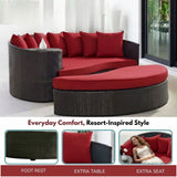 Outdoor Rattan Wicker Daybed (Dark Brown & Red)