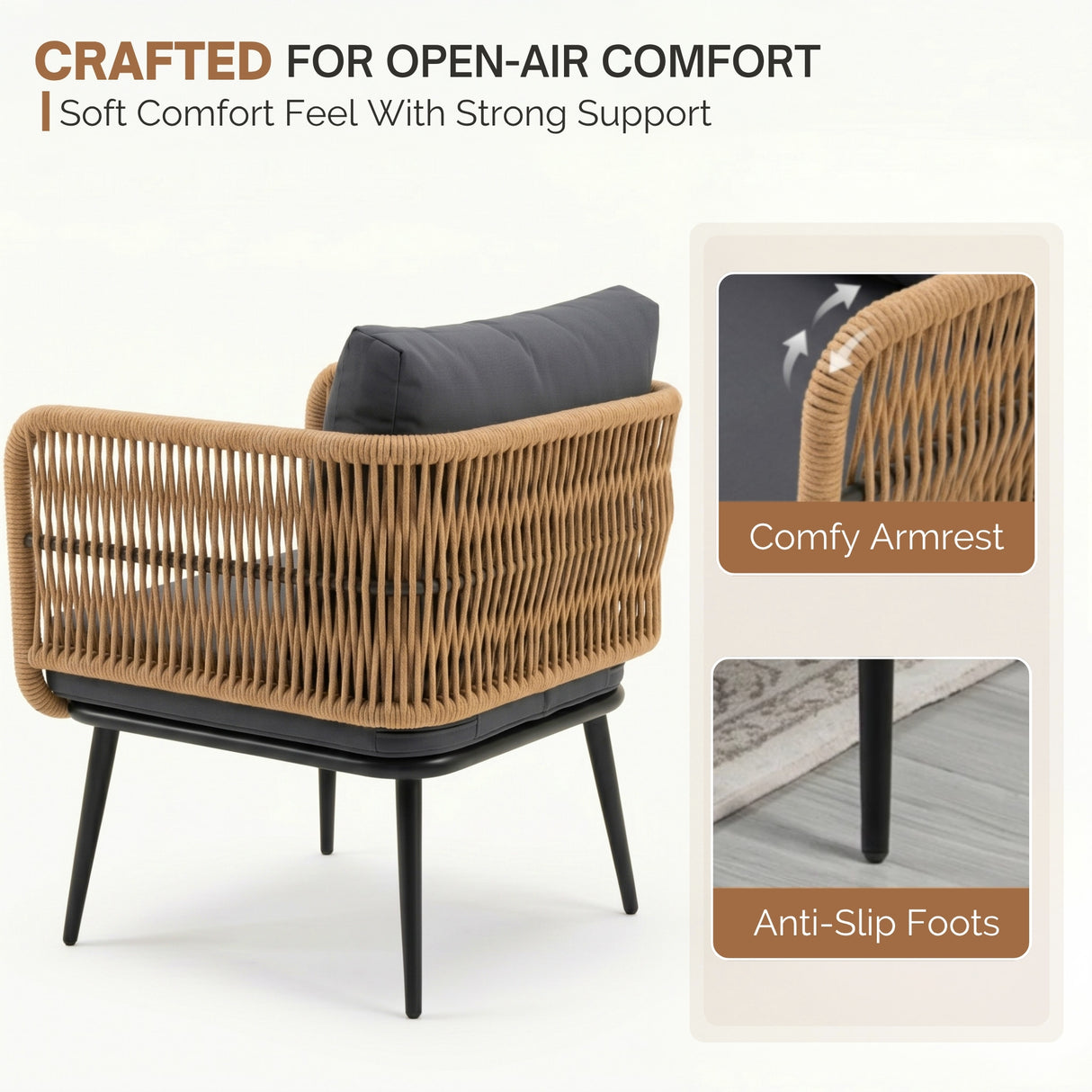 Outdoor Rope 4 Seater Conversation Furniture Set (Beige & Dark Grey)