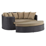 Outdoor Rattan Wicker Daybed (Dark Brown & Beige)