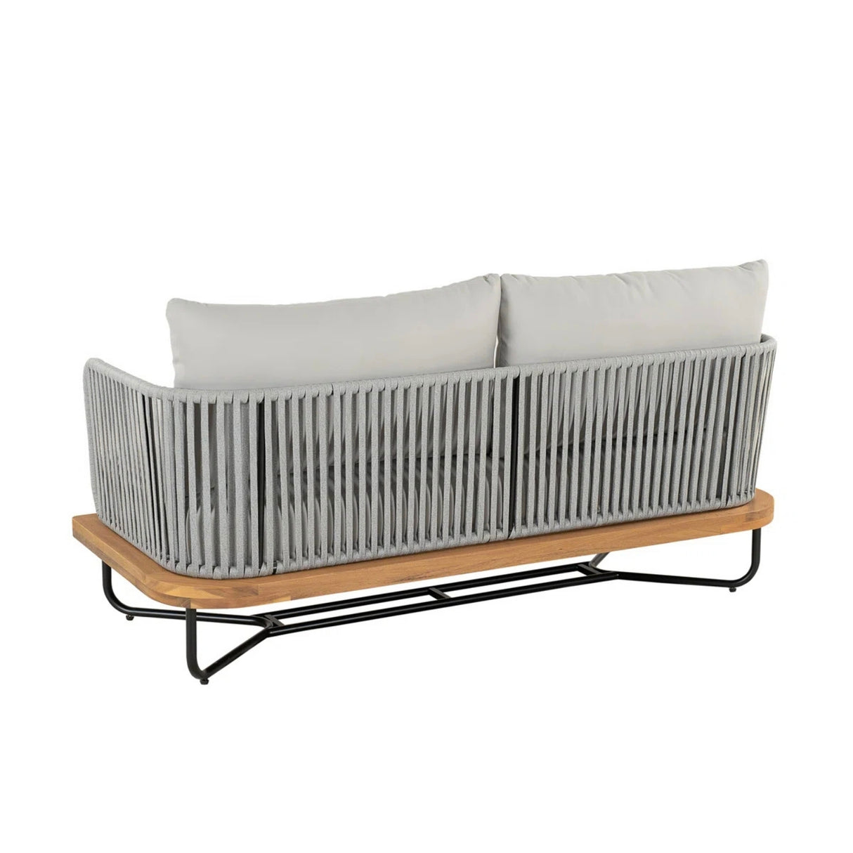 Outdoor Rope 2-Seater Sofa Set with Wooden Base & Slatted Wooden Coffee Table