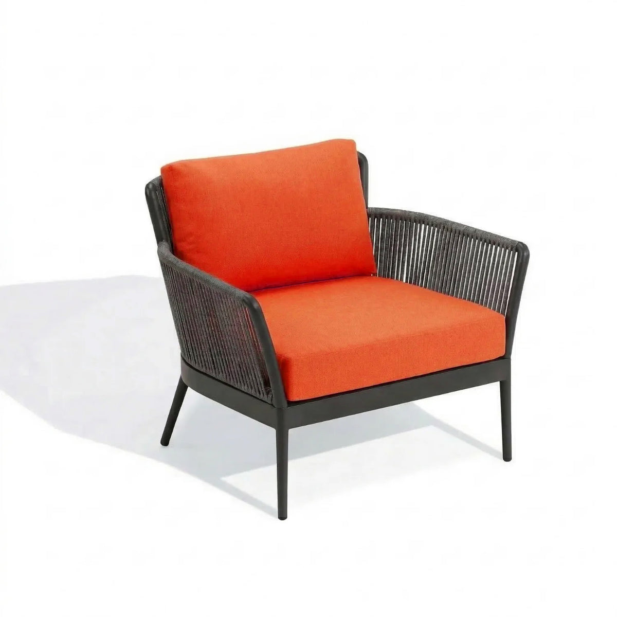4-Piece Outdoor Rope Patio Furniture Set with Glass Top Table (Grey & Orange)