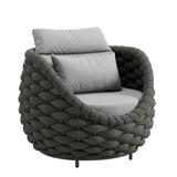 Outdoor Rope 5-Seater Sofa Set with Glass Top Center Table ( Blackish Grey & Grey)