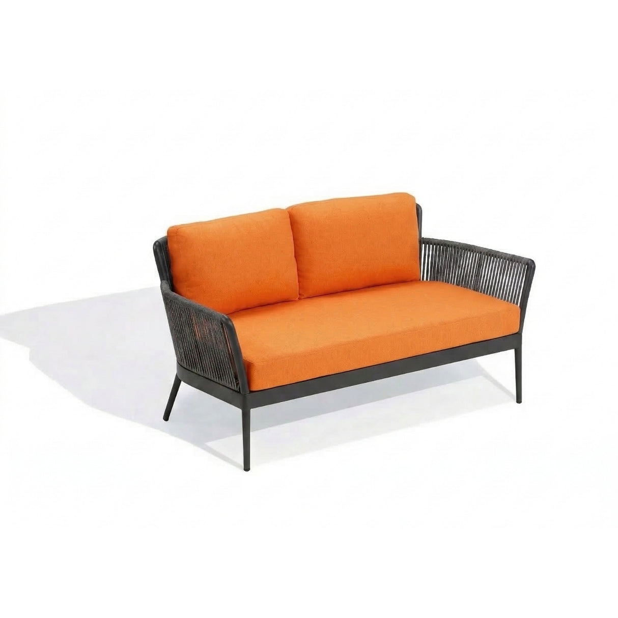 4-Piece Outdoor Rope Patio Furniture Set with Glass Top Table (Grey & Orange)