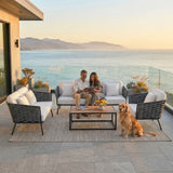 4 Piece Outdoor Rope Sofa Set with Wooden Top Table