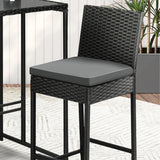 5-Piece Outdoor Rattan Wicker Bar Set with Glass Top Table