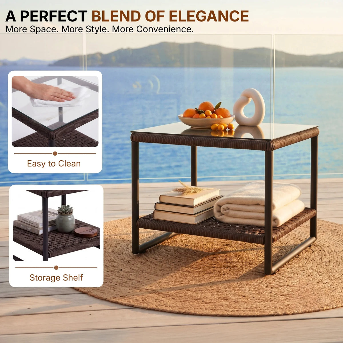 Outdoor 3-Piece Wicker Patio Set(Dark Brown & Cream)