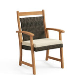 Outdoor Wicker Patio Conversation Set with Teak Wood Frame & Center Table
