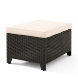 Outdoor Wicker L-Shape Sofa Set with Ottoman & Convertible Wooden Coffee Table
