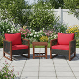 Outdoor Wicker 3-Piece Patio Furniture Set with Solid Wooden Frames (Dark Brown & Red)