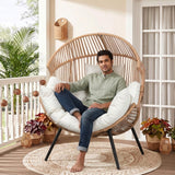 Outdoor Wicker Egg Chair with Plush Cushions (Beige & Off-White)