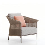 Outdoor Rope Patio Sofa Set with Cushions & Wooden Top Tables
