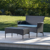 2-Piece Outdoor Rattan Wicker Loveseat Sofa