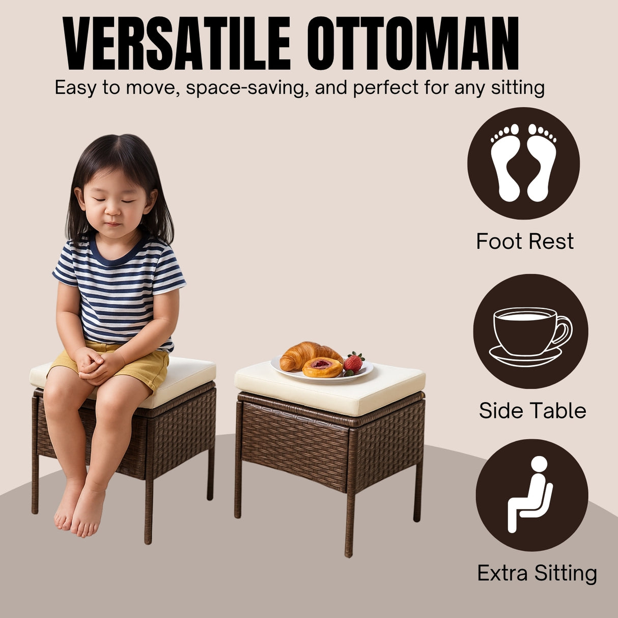 6 Piece Outdoor Patio Furniture Set (Dark Brown & Cream)