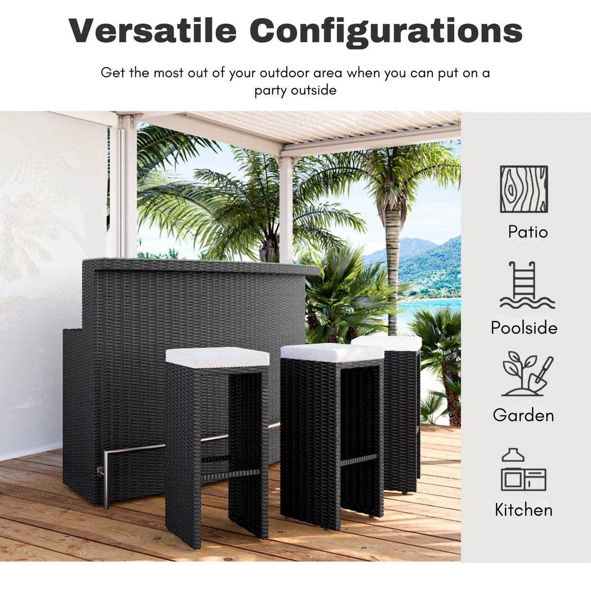 3-Seater Outdoor Rattan Wicker Bar Set