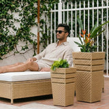 Outdoor Tall Square Rattan Planter Set of 2 (Beige)