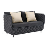 4 Piece Outdoor Rope Sofa Set with Glass Top Coffee Table (Black)