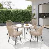 5-Piece Outdoor Patio Dining Set with Rope Chairs & Glass Top Table