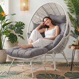 4-Piece Outdoor Wicker Egg Chair Set with Ottomans (White & Grey)