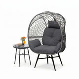 Outdoor Wicker Egg Chair with Glass Top Side Table (Silver Grey & Dark Grey)