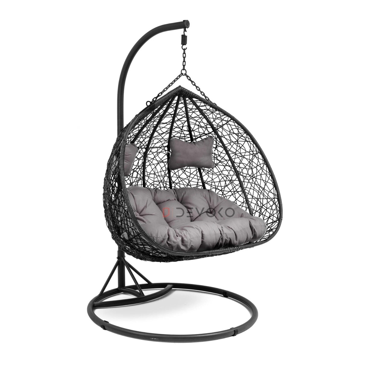 Double Seater Rattan & Wicker Swing (Black & Grey)