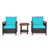3-Piece Outdoor Wicker Patio Conversation Set (Dark Brown & Sky-Blue)