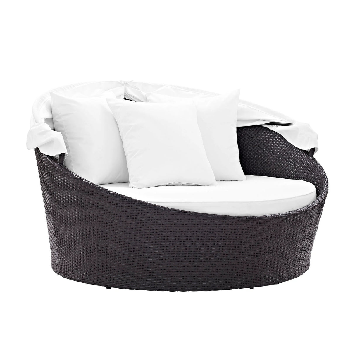 Outdoor Rattan Wicker Patio Daybed with Retractable Canopy