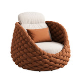 Outdoor Rope 5-Seater Sofa Set with Glass Top Center Table (Brown & Off-White)