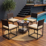 5-Piece Outdoor Wicker Patio Furniture Set (Dark Brown & Cream)