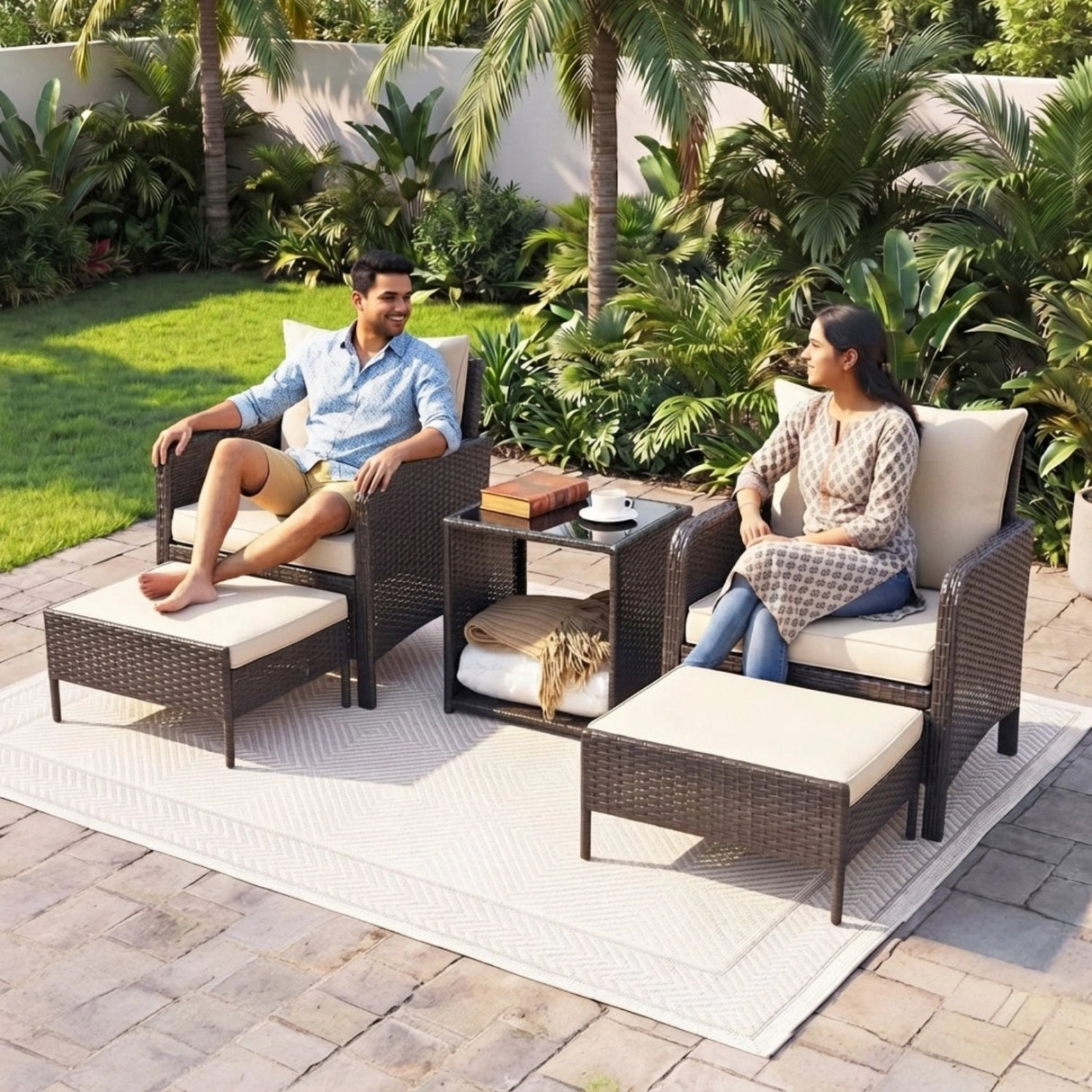 Outdoor 5 Piece Patio Wicker Furniture Set