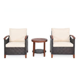 3-Piece Outdoor Wicker Patio Conversation Set (Dark Brown & Cream)