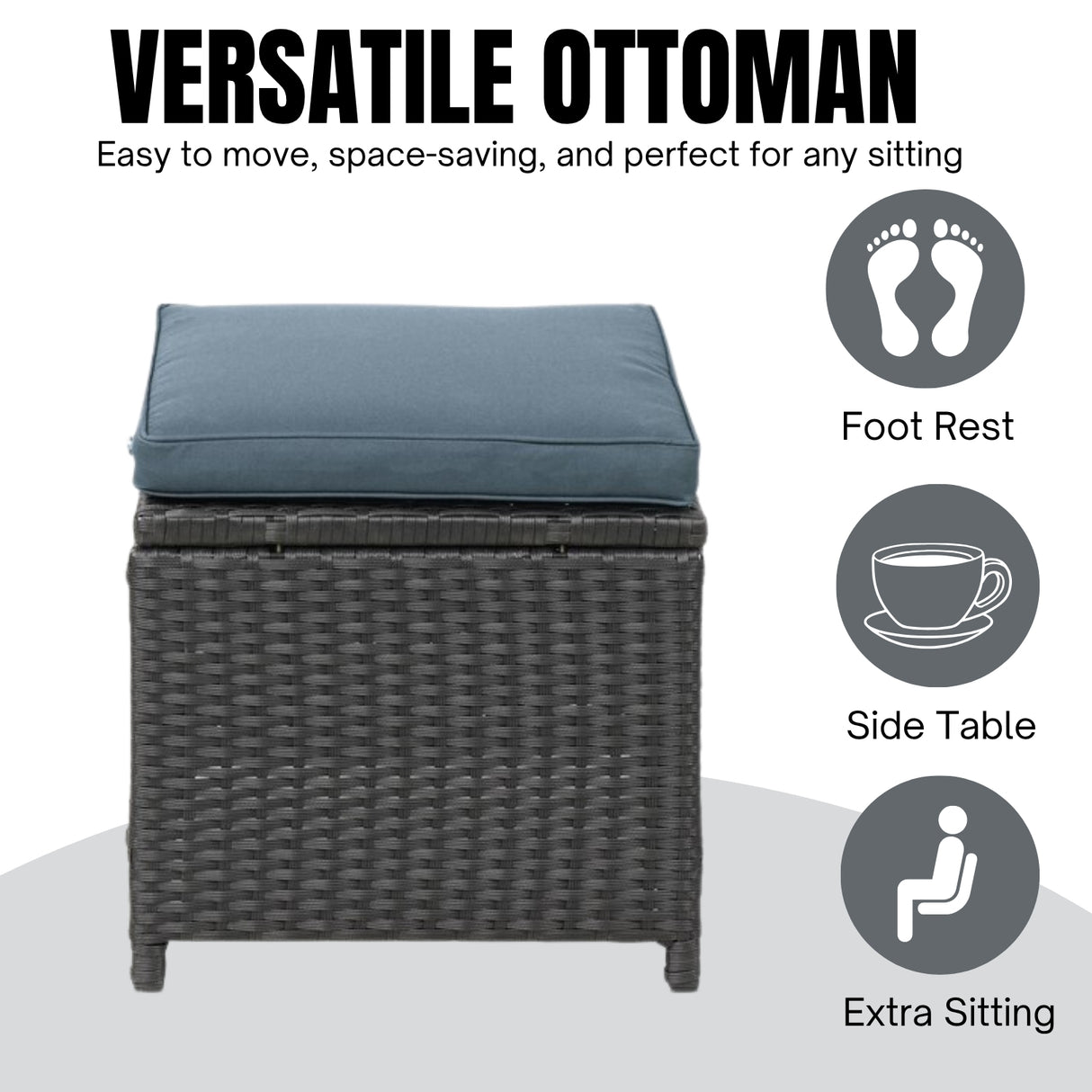 5-Piece Wicker Patio Conversation Set (Dark Brown/ Cyan Blue)