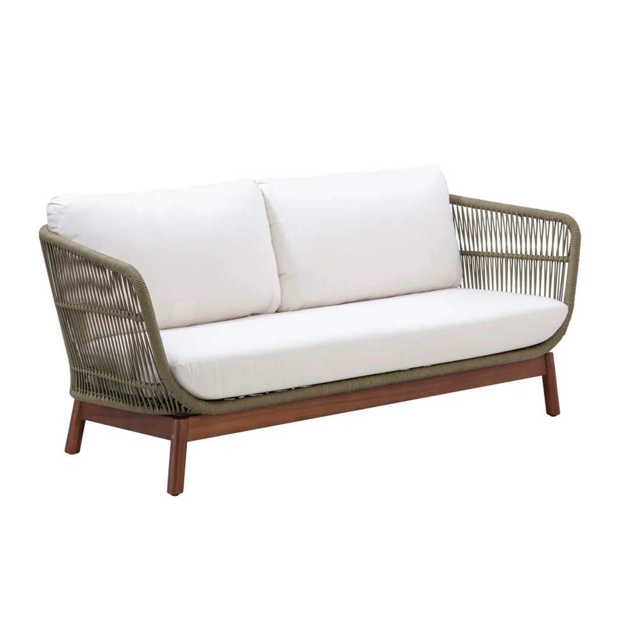 Outdoor Rope 4-Piece Patio Sofa Set with Wooden Legs & Coffee Table