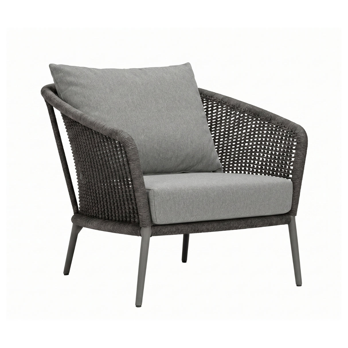 Outdoor Rope L-Shape Sofa Set with Center & Side Table (Grey)
